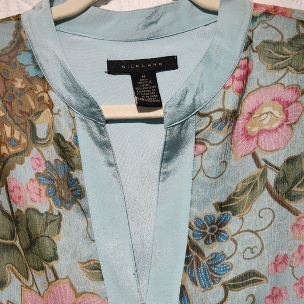 Silkland blouse women Y2K Vtg Floral Tie Embellished Belt Romantic Fairy med. - Picture 8 of 16